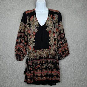Free People Dress Womens Small Black Moonlight Drive Mini Printed Boho Festival